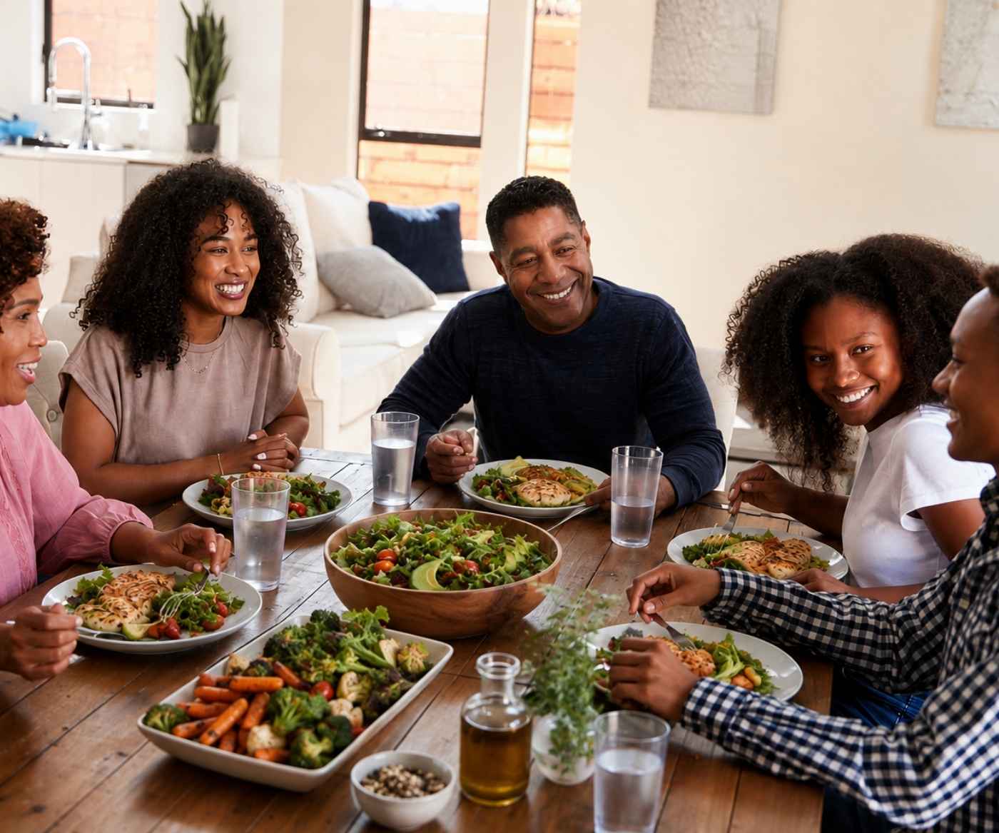 A multi-generational family sharing a meal together at the dinner table